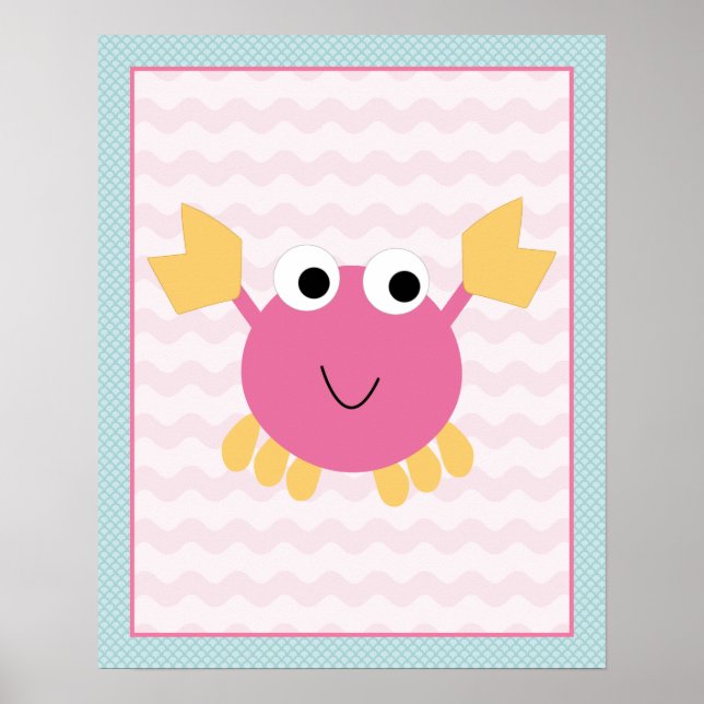 Sea Sweeties Girl Sealife Pink Crab Art Poster (Front)