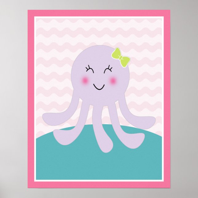 Sea Sweeties Girl Sealife Pink Octopus Art Poster (Front)
