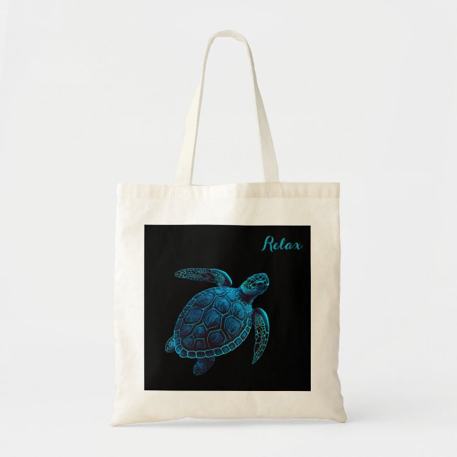 Sea swimming turtle, blue tote bag (Front)