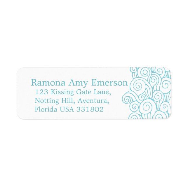 Sea swirl white slim wedding return reply label return address label (Front)