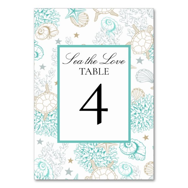 Sea The Love Beach Wedding Flat Table Number (Front)