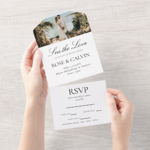 Sea the Love Beach Wedding Photo All In One Invitation