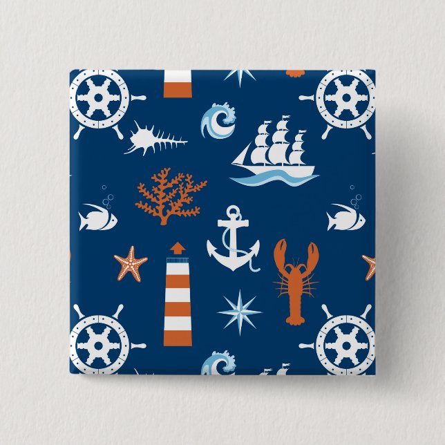 Sea Theme Pattern 1 15 Cm Square Badge (Front)