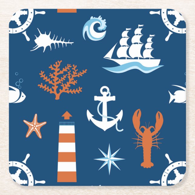 Sea Theme Pattern 1 Square Paper Coaster (Front)