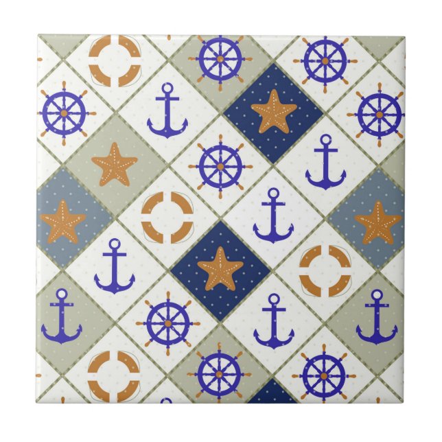 Sea Theme Pattern 2 Ceramic Tile (Front)