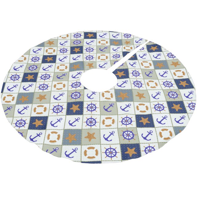 Sea Theme Pattern Brushed Polyester Tree Skirt (Angled)