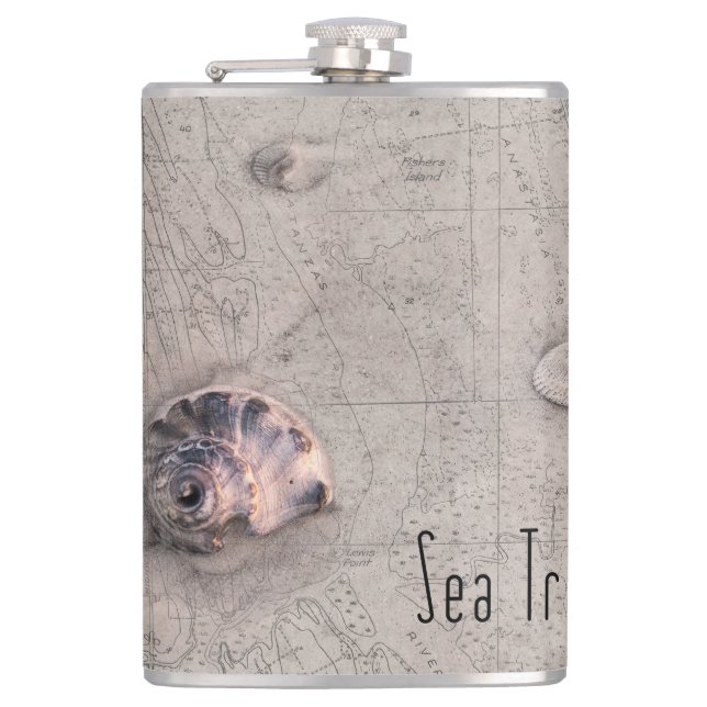 Sea Traveller Beach Map Collage Hip Flask (Front)