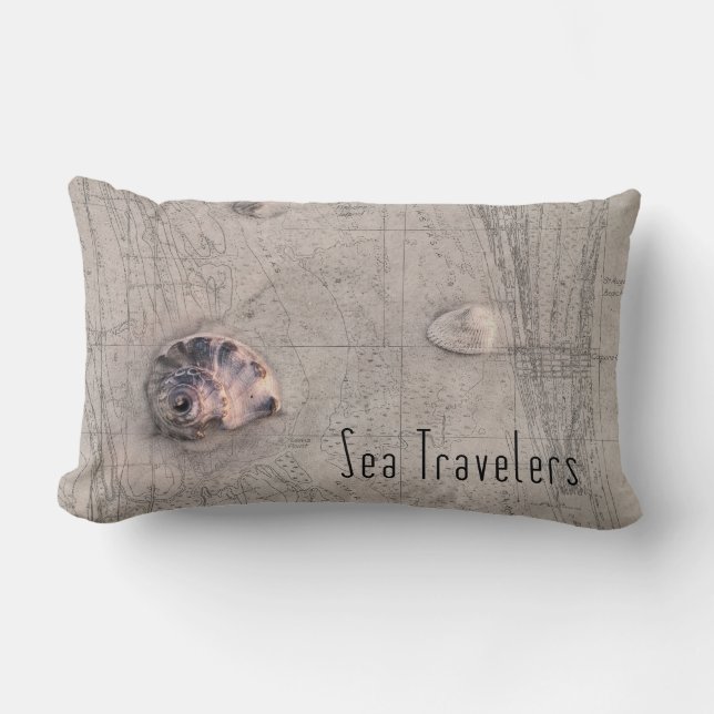 Sea Traveller Beach Map Collage Lumbar Cushion (Front)