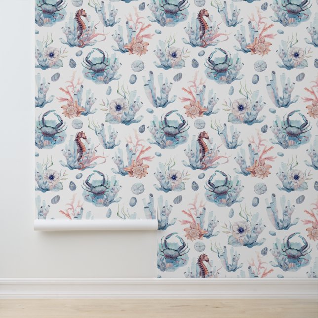 Sea treasures watercolors pattern wallpaper (Application)