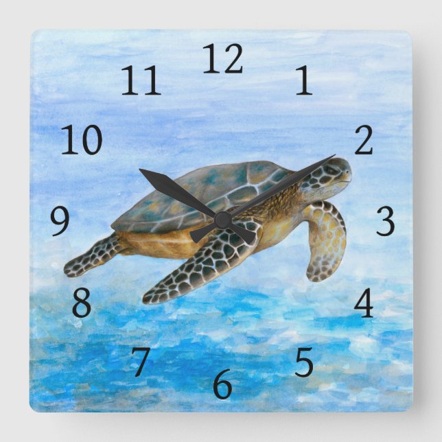 Sea Turtle 1 Square Wall Clock (Front)