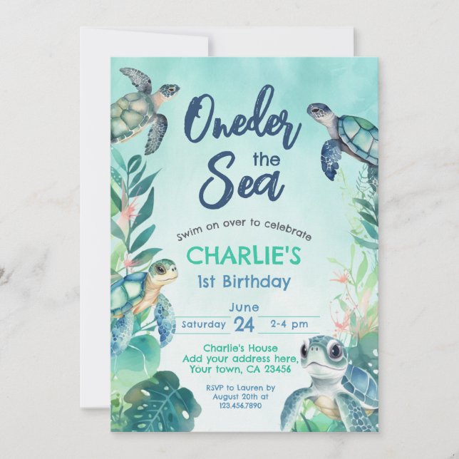 Sea Turtle 1st Birthday Invitation (Front)