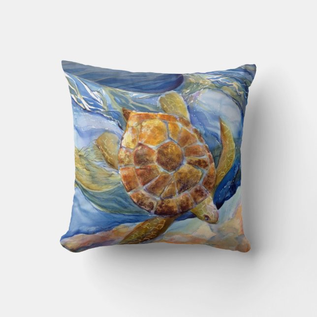 Sea Turtle 20 x 20" Cotton Throw Pillow (Front)