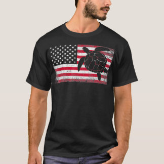 Sea Turtle 4th of July American Flag America Patri T-Shirt