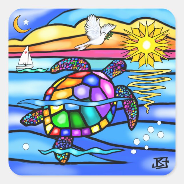 Sea Turtle (#8 - with dove) Square Sticker (Front)