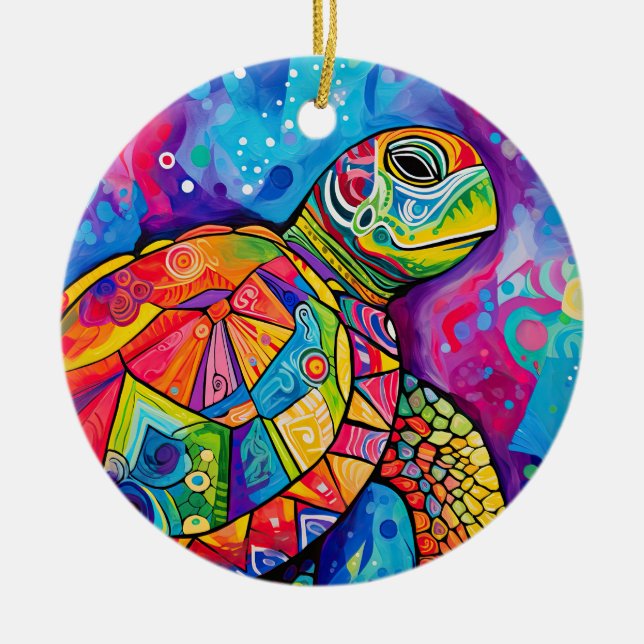 Sea Turtle Abstract Earth Day Ocean Beach Nature Ceramic Ornament (Front)