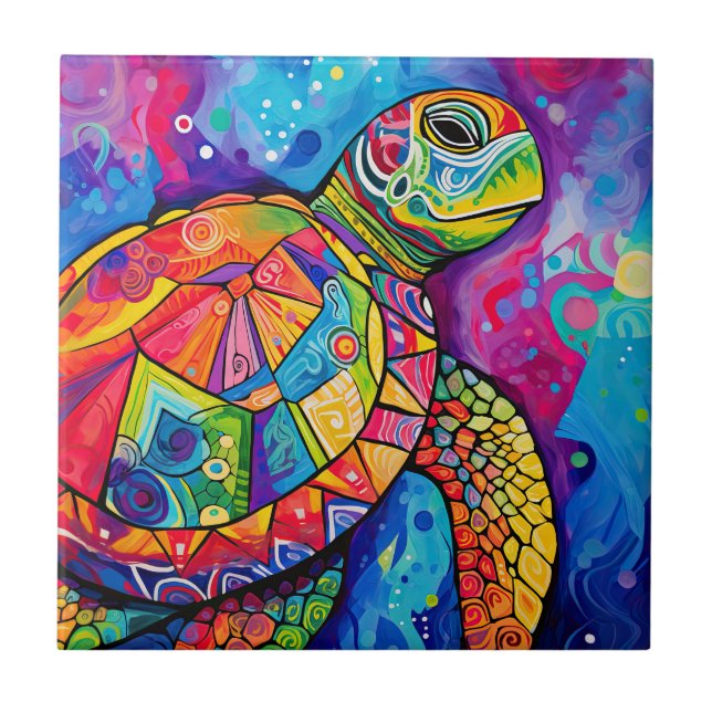 Sea Turtle Abstract Earth Day Ocean Beach Nature Ceramic Tile (Front)
