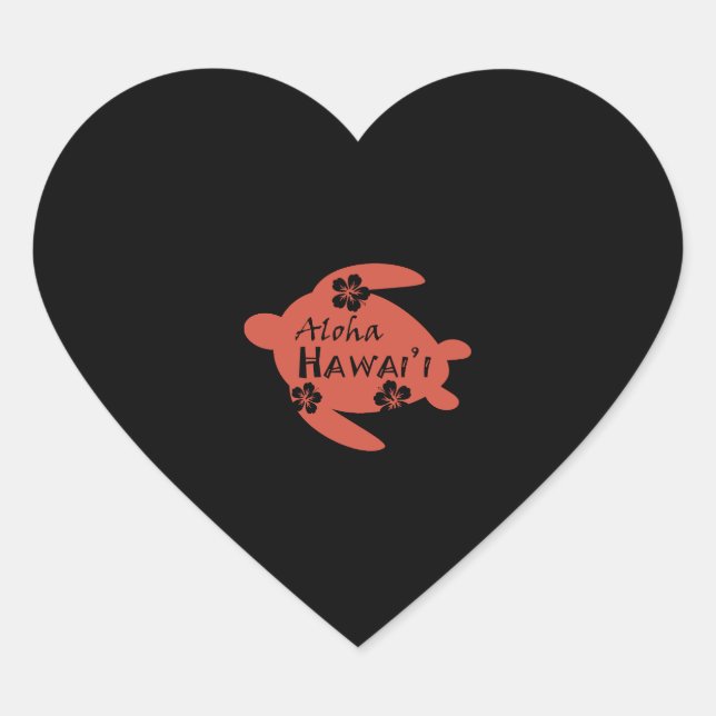 Sea Turtle Aloha Hawaii Hibiscus Orange Graphics Heart Sticker (Front)