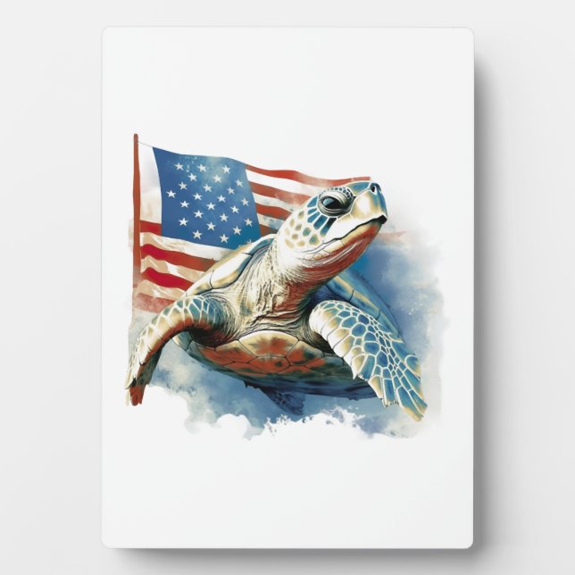 Sea Turtle American Flag Plaque (Front)