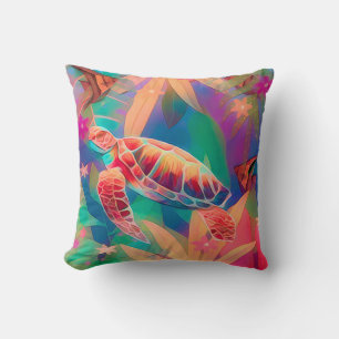 Sea Turtle and Angelfish Cushion
