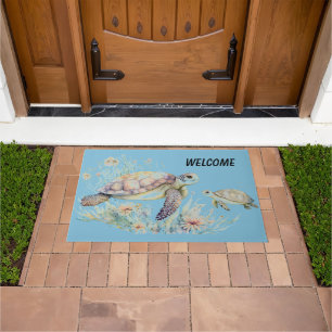 Sea Turtle and baby  Doormat