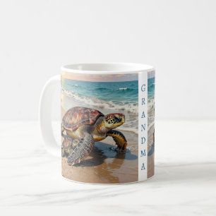 Sea Turtle and Baby Illustration   Personalised Coffee Mug