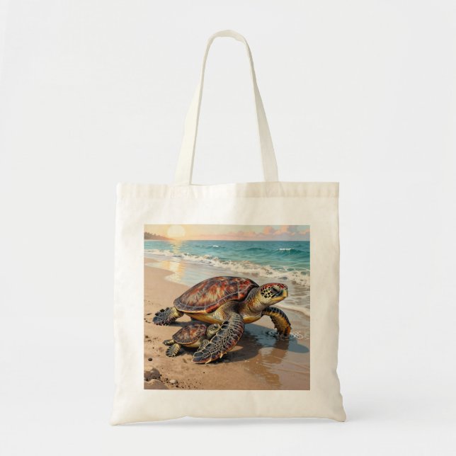 Sea Turtle and Baby Illustration  Tote Bag (Front)