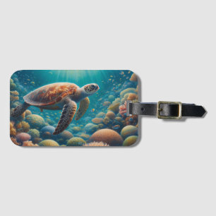 Sea Turtle and Coral Luggage Tag