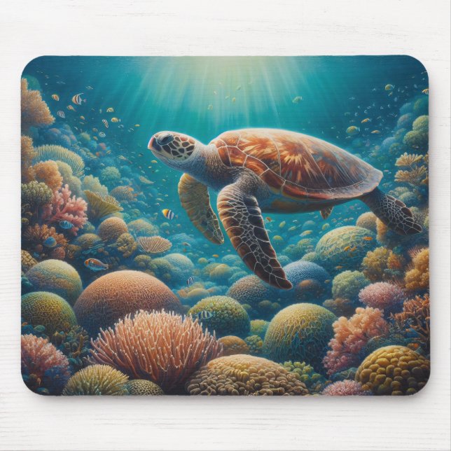 Sea Turtle and Coral Mouse Pad (Front)