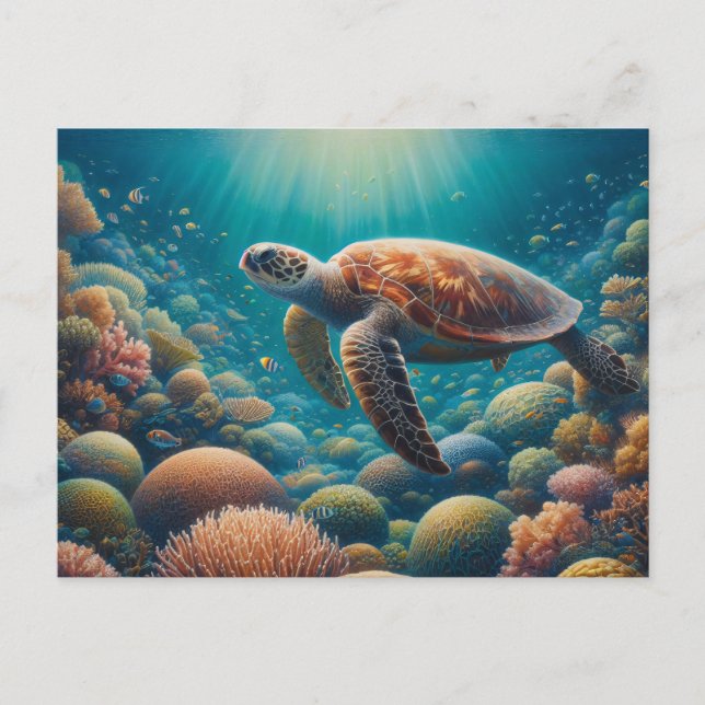 Sea Turtle and Coral Postcard (Front)