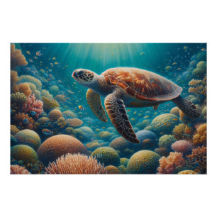 Sea Turtle and Coral Poster
