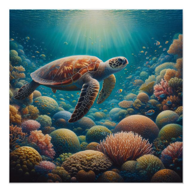 Sea Turtle and Coral Poster (Front)