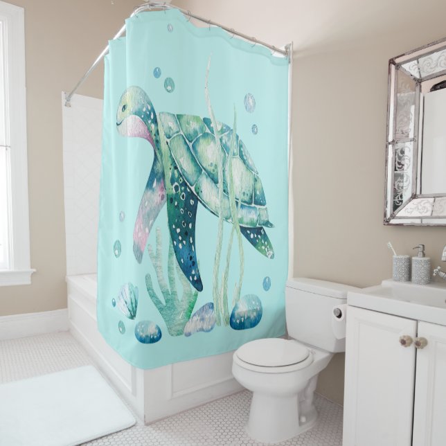 Sea turtle and corals composition shower curtain (In Situ)