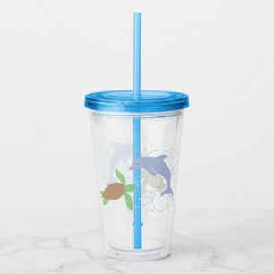 Sea Turtle and Dolphin Acrylic Tumbler