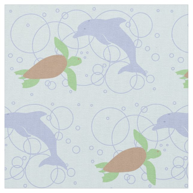 Sea Turtle and Dolphin Fabric (Close Up)
