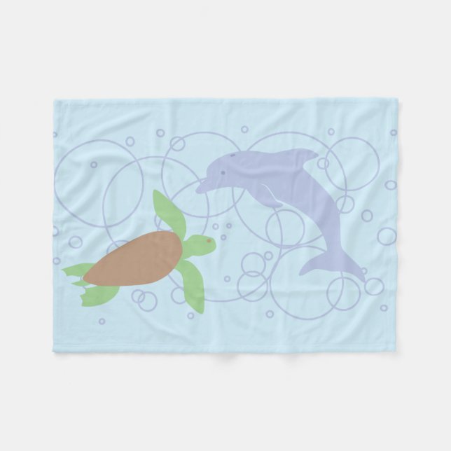 Sea Turtle and Dolphin Fleece Blanket (Front (Horizontal))
