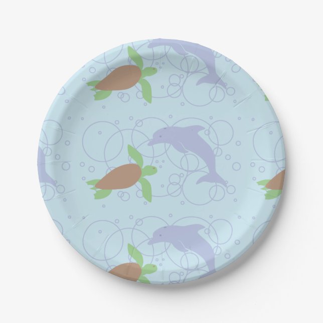 Sea Turtle and Dolphin Paper Plate (Front)