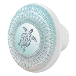 Sea Turtle And Mandala  Nautical Ceramic Knob