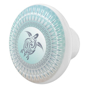 Sea Turtle And Mandala Nautical Ceramic Knob