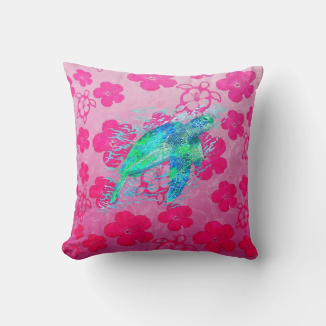 Sea Turtle And Pink Honu Cushion (Front)