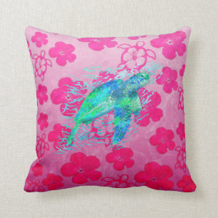 Sea Turtle And Pink Honu Cushion