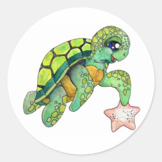 Sea Turtle and Starfish Classic Round Sticker