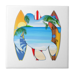 Sea Turtle and Surfboards Ceramic Tile