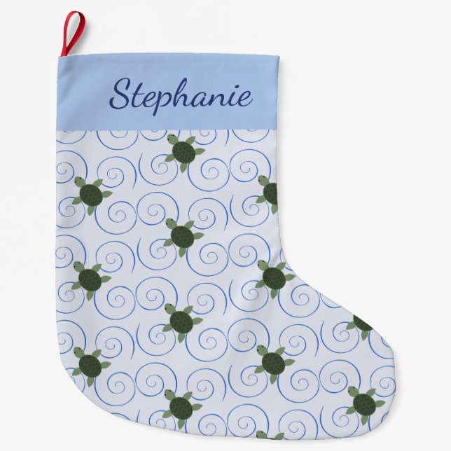 Sea Turtle And Swirls Large Christmas Stocking (Front)