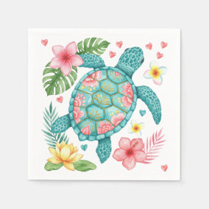 Sea Turtle and Tropical Flowers Napkin