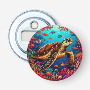 Sea Turtle and Vibrant Coral Reef Bottle Opener