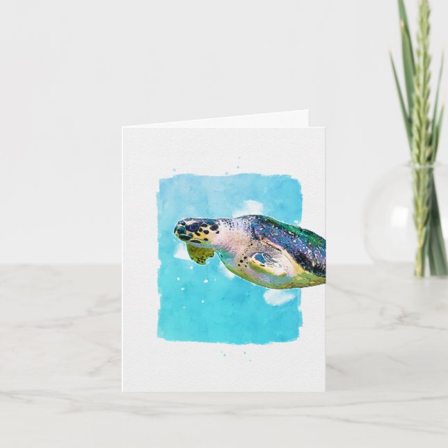 Sea Turtle Aqua Note Card for Any Occasion (Front)