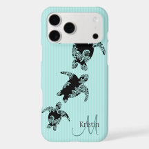 Sea Turtle Aqua Stripe with Monogram