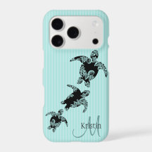 Sea Turtle Aqua Stripe with Monogram