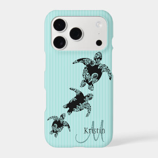 Sea Turtle Aqua Stripe with Monogram