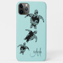 Sea Turtle Aqua Stripe with Monogram
